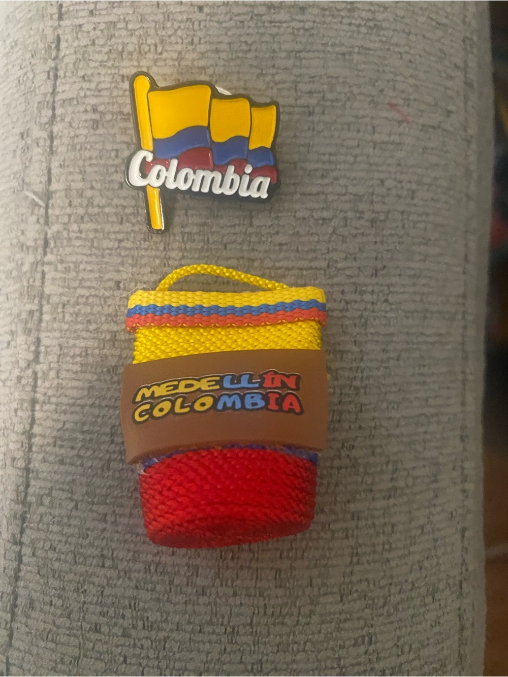 Colombia Flag Pin and Medellín Souvenir Keychain - Yellow, Blue, Red